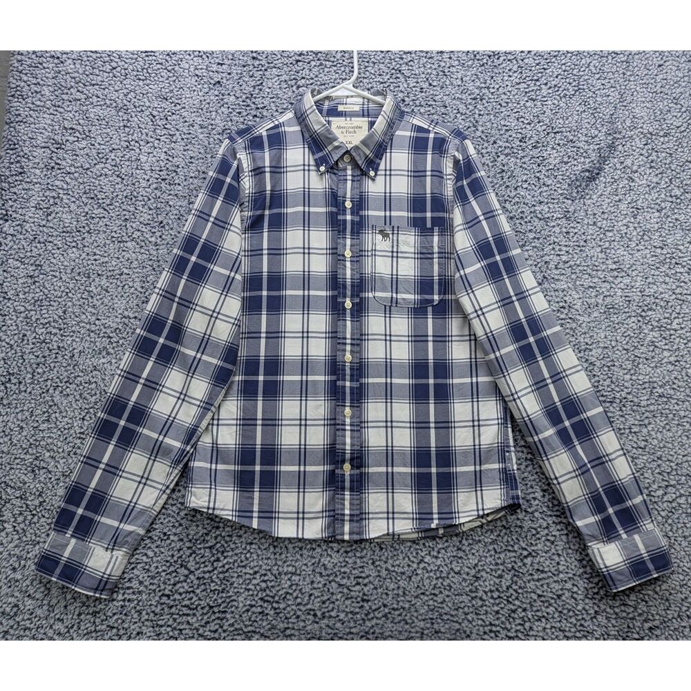 Abercrombie Fitch Y2K Revival Muscle Button Up Shirt Mens XXL Preppy Plaid Blue